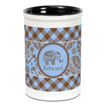 Gingham & Elephants Ceramic Pencil Holders - Black