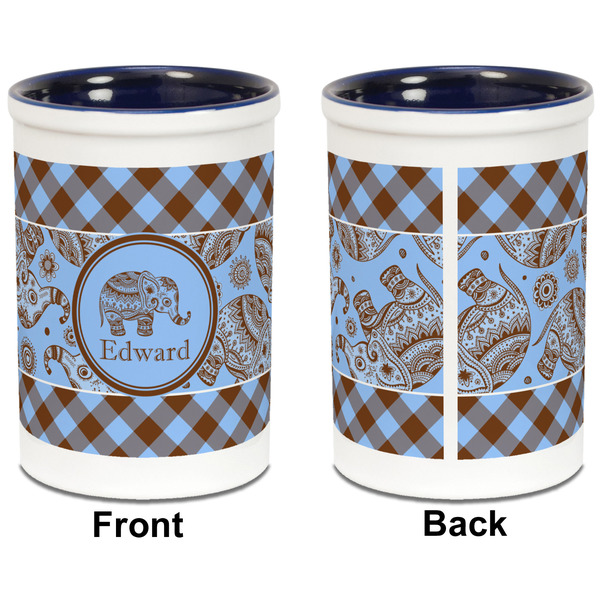 Gingham & Elephants Pencil Holder - Blue - approval