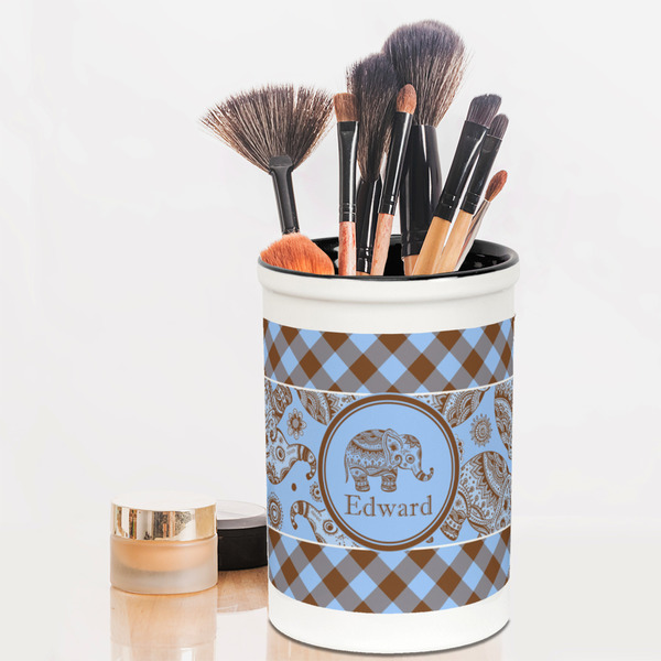 Gingham & Elephants Pencil Holder - LIFESTYLE makeup