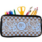 Gingham & Elephants Neoprene Pencil Case - Small w/ Name or Text