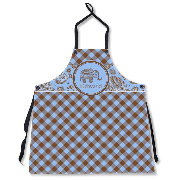 Custom Gingham & Elephants Apron Without Pockets w/ Name or Text