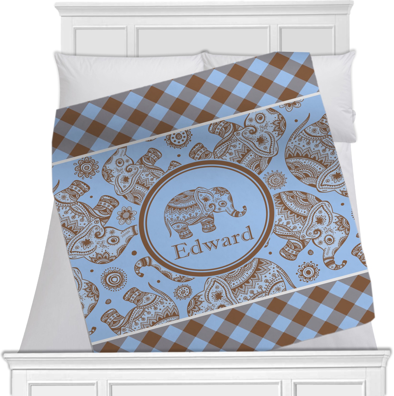 Gingham & Elephants Fleece Blanket Queen / King 90"x90" Double