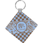 Gingham & Elephants Diamond Plastic Keychain w/ Name or Text