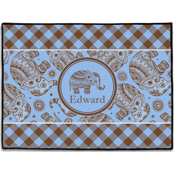 Custom Gingham & Elephants Door Mat (Personalized)