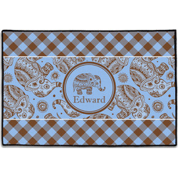 Gingham & Elephants Door Mat - 36"x24" (Personalized)