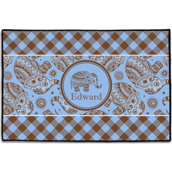 Gingham & Elephants Personalized Door Mat - 36x24 (APPROVAL)