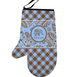 Gingham & Elephants Left Oven Mitt (Personalized)