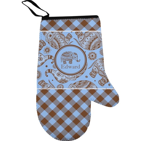 Gingham & Elephants Personalized Oven Mitt