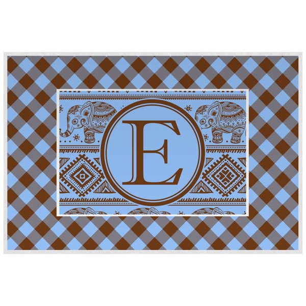 Gingham & Elephants Personalized Placemat (Back)