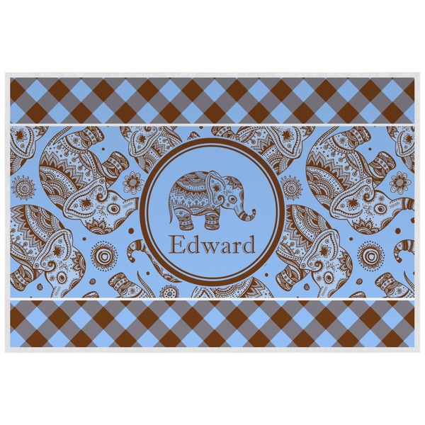 Custom Gingham & Elephants Laminated Placemat w/ Name or Text