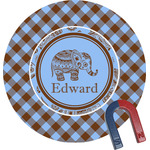 Gingham & Elephants Round Fridge Magnet (Personalized)