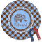 Gingham & Elephants Round Fridge Magnet (Personalized)