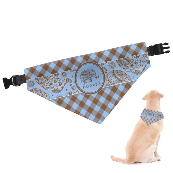 Custom Gingham & Elephants Dog Bandana - Large (Personalized)