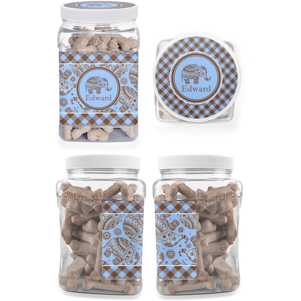 Gingham & Elephants Pet Treat Jar - Multiple Angles