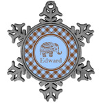 Gingham & Elephants Vintage Snowflake Ornament (Personalized)