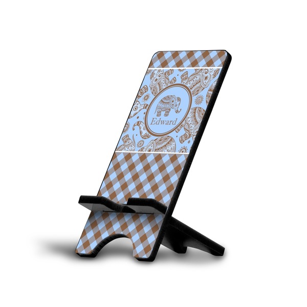 Custom Gingham & Elephants Cell Phone Stand (Small) (Personalized)