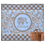 Gingham & Elephants Outdoor Picnic Blanket (Personalized)