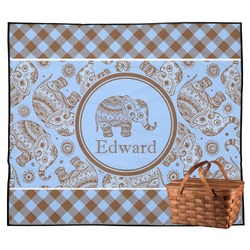 Gingham & Elephants Outdoor Picnic Blanket (Personalized)
