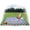 Gingham & Elephants Picnic Blanket - with Basket Hat and Book - in Use