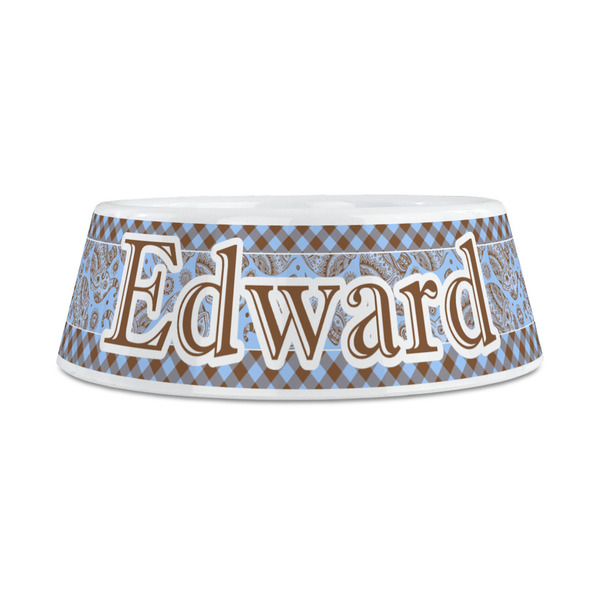 Gingham & Elephants Plastic Dog Bowls - Medium - FRONT