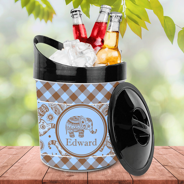 Gingham & Elephants Plastic Ice Bucket - LIFESTYLE
