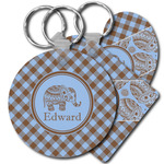 Gingham & Elephants Plastic Keychain (Personalized)