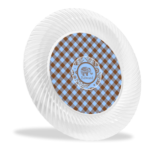 Custom Gingham & Elephants Plastic Party Dinner Plates - 10" (Personalized)