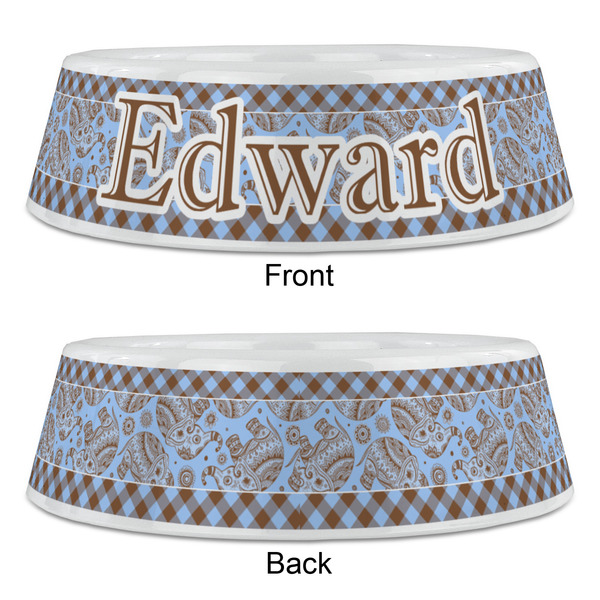 Gingham & Elephants Plastic Pet Bowls - Large - APPROVAL