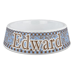 Gingham & Elephants Plastic Dog Bowl - Large (Personalized)