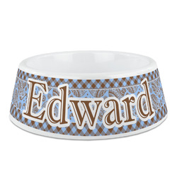 Gingham & Elephants Plastic Dog Bowl (Personalized)
