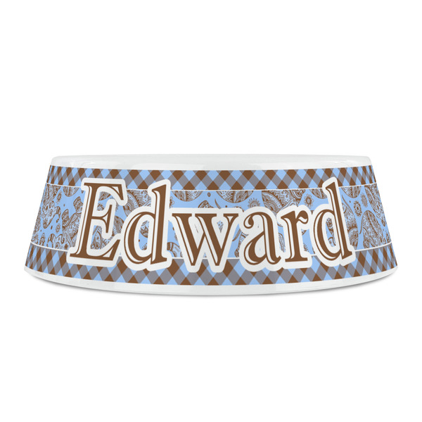 Gingham & Elephants Plastic Pet Bowls - Small - FRONT