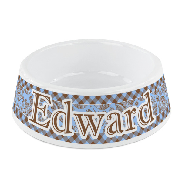 Custom Gingham & Elephants Plastic Dog Bowl - Small (Personalized)