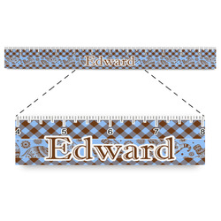 Gingham & Elephants Plastic Ruler - 12" (Personalized)