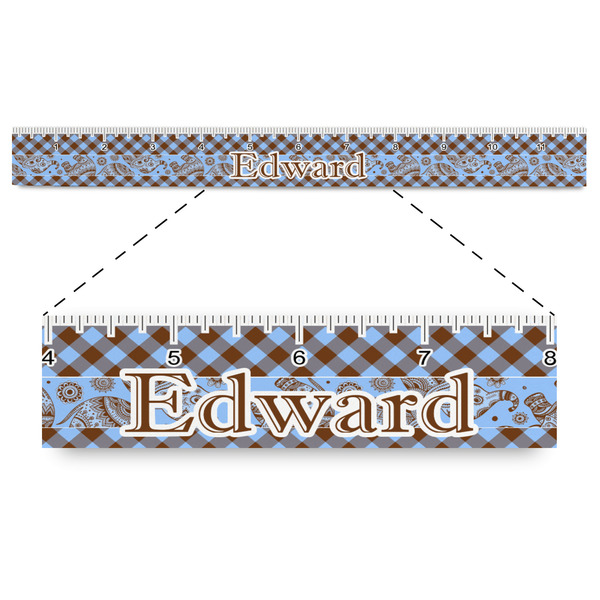 Custom Gingham & Elephants Plastic Ruler - 12" (Personalized)
