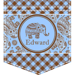 Gingham & Elephants Iron On Faux Pocket (Personalized)