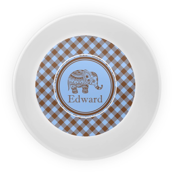 Gingham & Elephants Melamine Bowl - Center