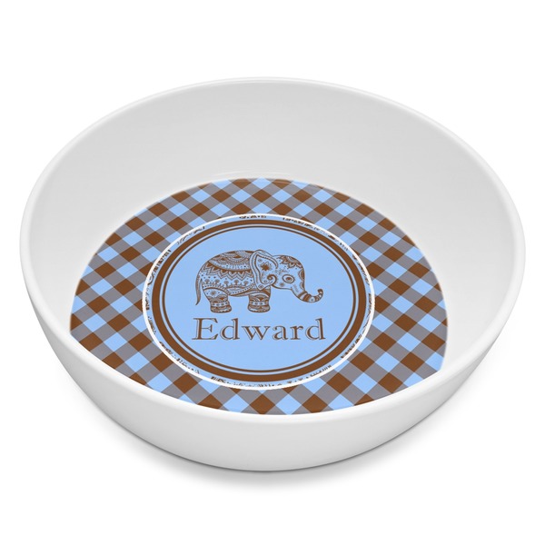Custom Gingham & Elephants Melamine Bowl - 8 oz (Personalized)