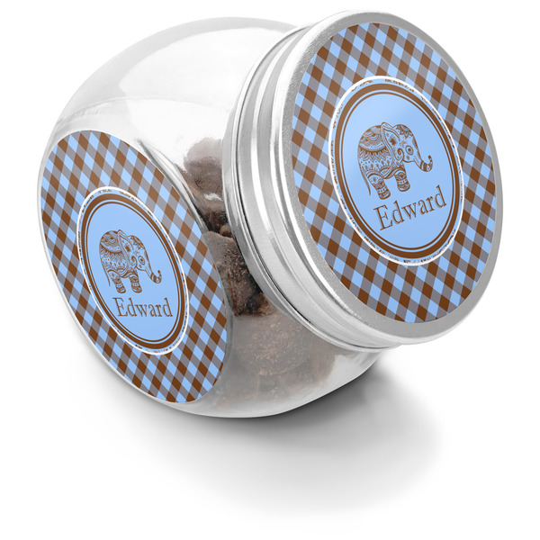 Custom Gingham & Elephants Puppy Treat Jar (Personalized)