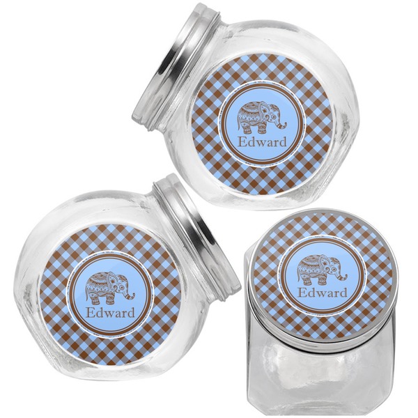 Gingham & Elephants Puppy Treat Jar - Top Left Right