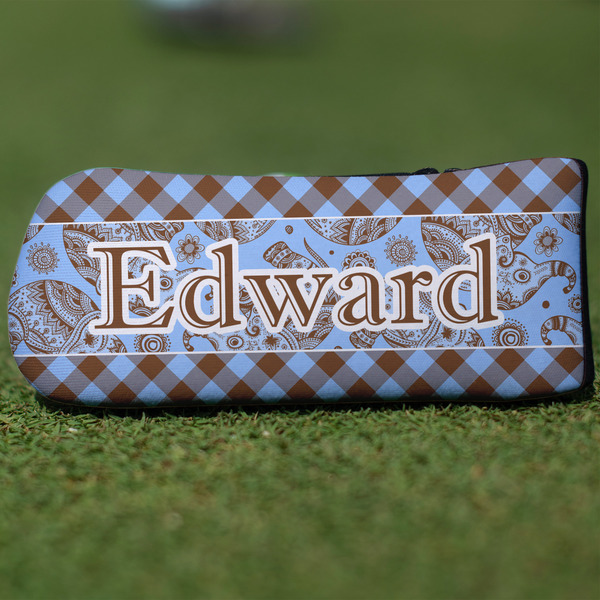 Custom Gingham & Elephants Blade Putter Cover (Personalized)