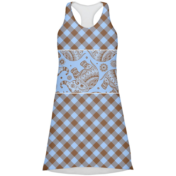 Custom Gingham & Elephants Racerback Dress - Large
