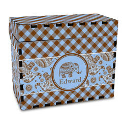 Gingham & Elephants Wood Recipe Box - Full Color Print (Personalized)