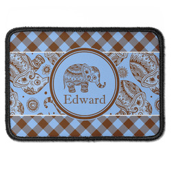 Gingham & Elephants Iron On Rectangle Patch w/ Name or Text