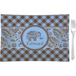 Gingham & Elephants Rectangular Glass Appetizer / Dessert Plate - Single or Set (Personalized)