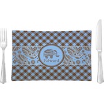 Gingham & Elephants Glass Rectangular Lunch / Dinner Plate (Personalized)