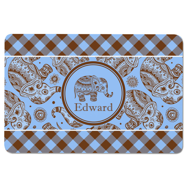 Gingham & Elephants Rectangular Fridge Magnet - FRONT