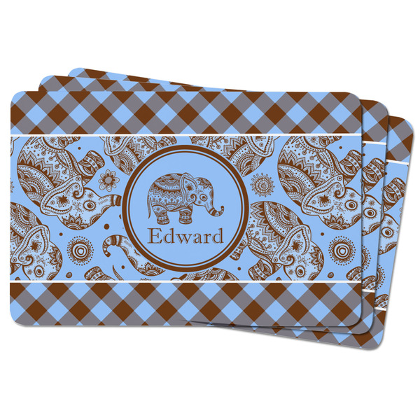 Gingham & Elephants Rectangular Fridge Magnet - THREE