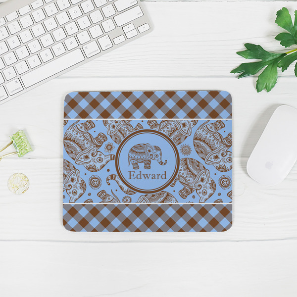 Gingham & Elephants Rectangular Mouse Pad - LIFESTYLE 2