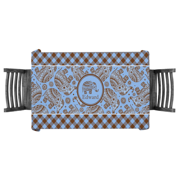 Custom Gingham & Elephants Tablecloth - 58"x58" (Personalized)