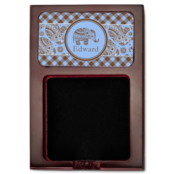 Gingham & Elephants Red Mahogany Sticky Note Holder - Flat